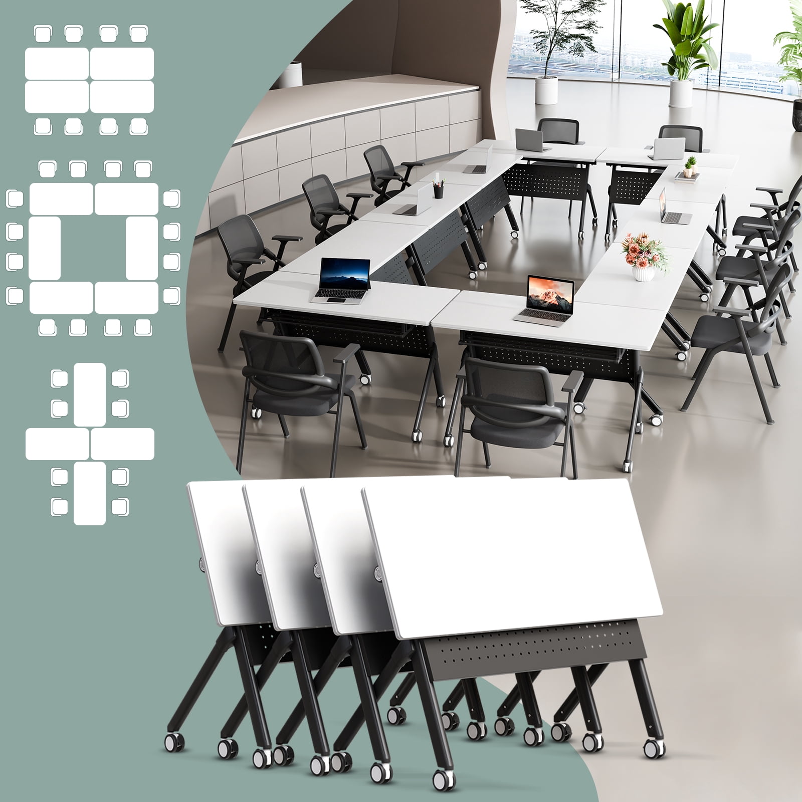 8FT Modular Conference Tables, 4PCS 55.1in Folding Conference Room ...