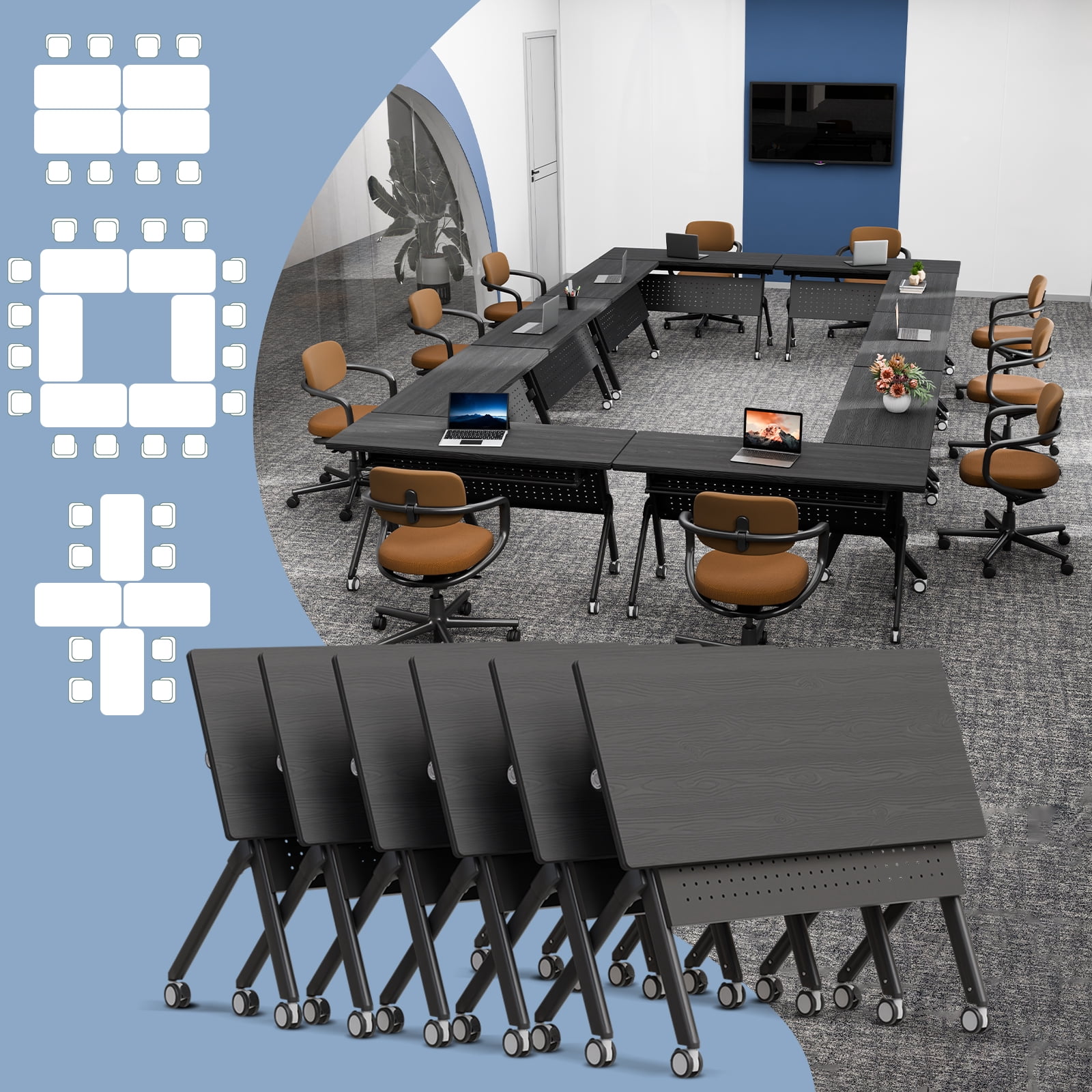 8FT Modular Conference Tables, 6PCS 55.1in Folding Conference Room ...