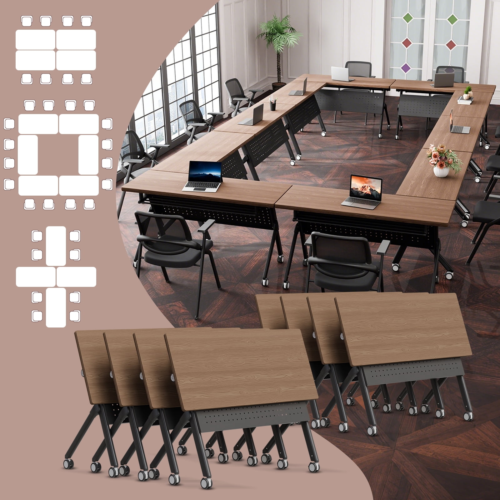 8FT Modular Conference Tables, 8PCS 55.1in Folding Conference Room ...