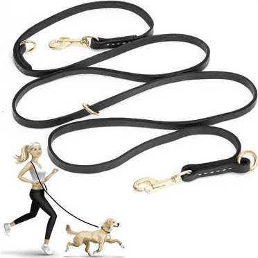 8FT Multi Function Genuine Leather Leash for Dogs, Hands Free Dog Training Leash, Adjustable Slip Lead Dog Leash for Small, Medium and Large Dogs