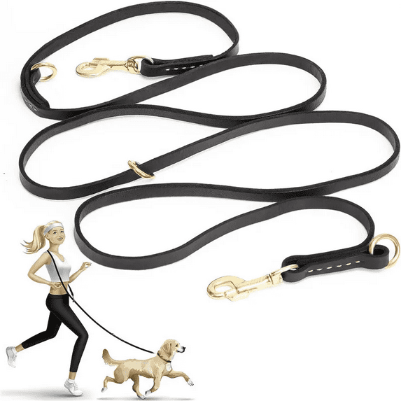 8FT Multi Function Genuine Leather Leash for Dogs, Hands Free Dog Training Leash, Adjustable Slip Lead Dog Leash for Small, Medium and Large Dogs