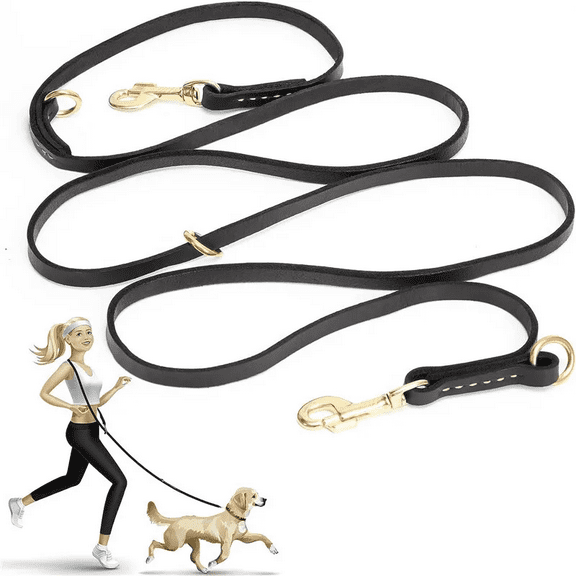 8FT Multi Function Genuine Leather Leash for Dogs, Hands Free Dog Training Leash, Adjustable Slip Lead Dog Leash for Small, Medium and Large Dogs