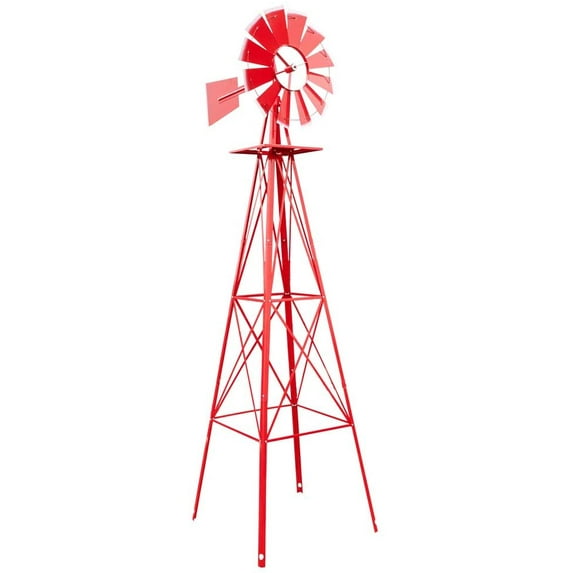 8FT Ornamental Windmill, Heavy Duty Durable Metal Weather Vane Garden Decoration Weather Resistant for Garden, Yard, Farm, Seaside (8ft-red)