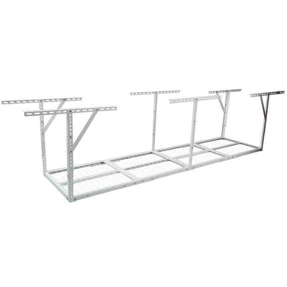 8FT Overhead Garage Storage Rack,Adjustable Storage Organization System,Heavy Duty Metal Garage Ceiling Storage Racks,450lbs Weight Capacity,Whit
