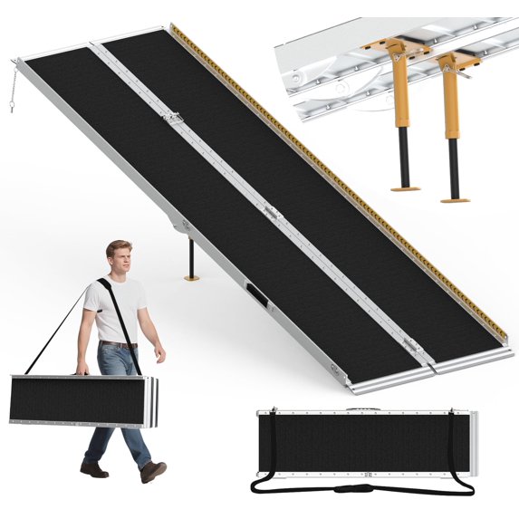 8FT Portable Wheelchair Ramp, Non-Skid Aluminum Ramps for wheelchairs ...