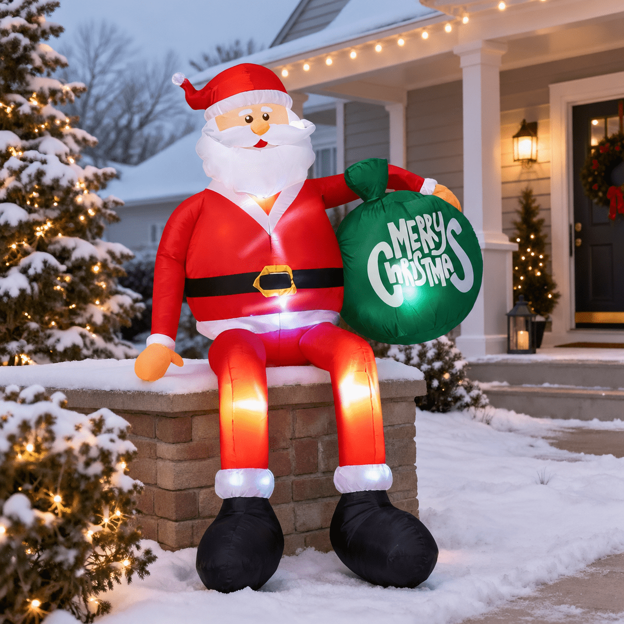 Santa Items 8FT Sitting Santa Inflatable with Gift Bag and LED Lights for Yard ...