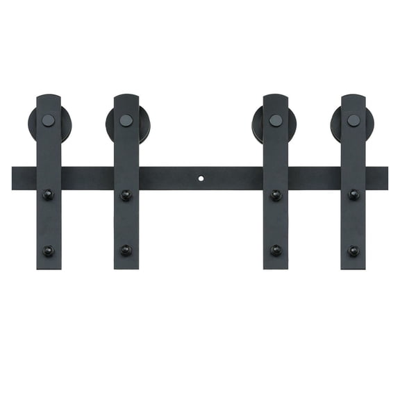 8FT Sliding Barn Door Hardware Kit, Heavy Duty Double Door Track Kit for 3.7-4.3FT Wide Doors, 330LBS Capacity, Silent Pulley, I Shape