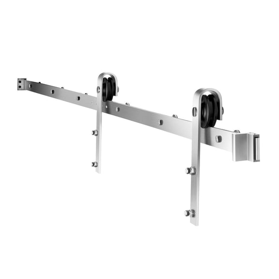 8FT Sliding Barn Door Hardware Kit - Silver Single Door Track - Smooth Quiet Roller System - Interior/Exterior - DIY Space Saving Solution