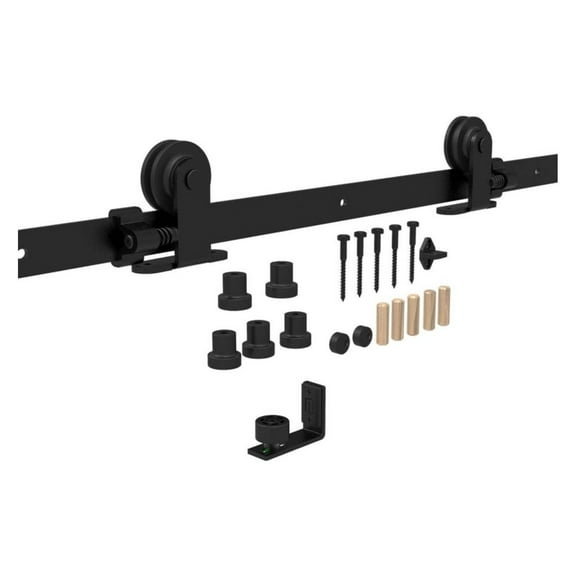 8FT Sliding Barn Door Kit Black Rustic Rail Track Set for Single Wooden Doors with Barn Door No Punching Required Floor