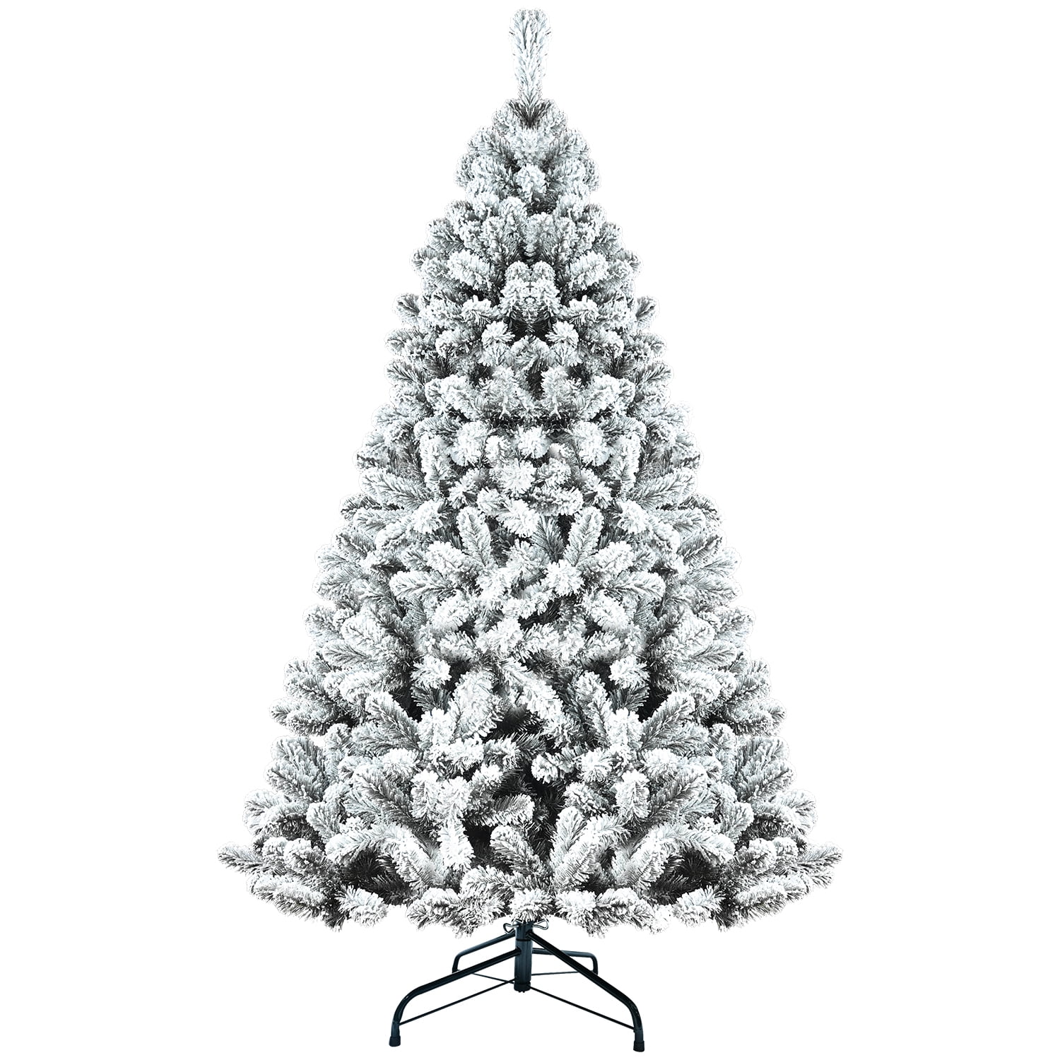 8FT Snow Flocked Christmas Tree Easy Assembly 1430 Branch Tips Holiday Decoration with Metal Stand