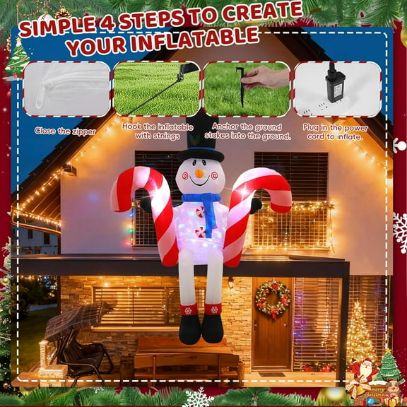 8FT Snowman Sitting on The Roof Outdoor Inflatable Decoration with LED Lights for Yard and Lawn Decorations at Christmas