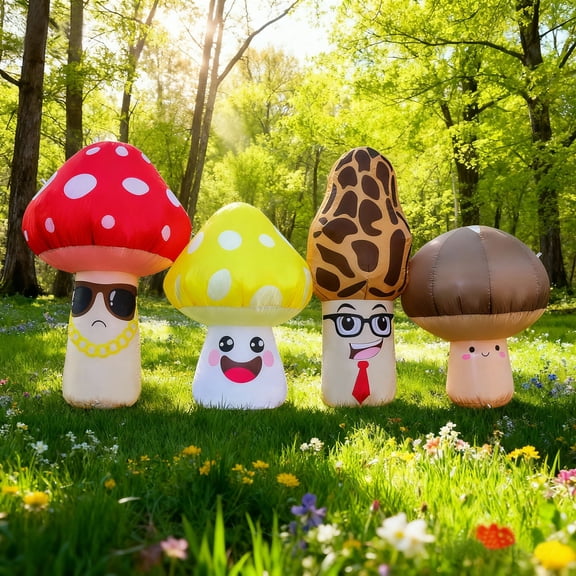 8FT Spring Inflatable - 4 Style Mushroom Person with LED Lights for Outdoor Garden Yard Party Decor