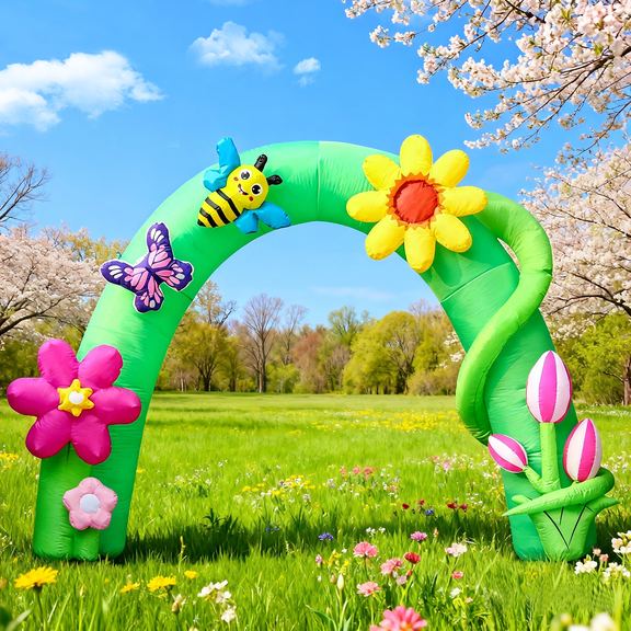 8FT Spring Inflatable Flower Arch with LED Lights for Outdoor Easter Garden Yard Party Decor