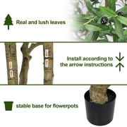 8FT Tall Artificial Olive Tree, Large Faux Potted Tree with Natural Trunk and Lifelike Olive Leaves and Fruit, Elegant Indoor/Outdoor Decorative Plant for Living Room, Office, Entryway, 1pc/set