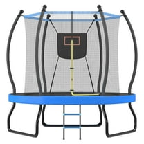 8FT Trampoline for Kids Adults, Outdoor Trampoline with Enclosure, Round Recreational Trampoline with Basketball Hoop, Backyard Trampoline with Ladder, Heavy Duty Trampoline for Indoor Outdoor