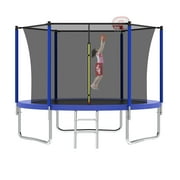 8FT Trampoline for Kids,Outdoor Trampoline with Basketball Hoop,Heavy-Duty Trampoline with Safety Enclosure Net,Blue