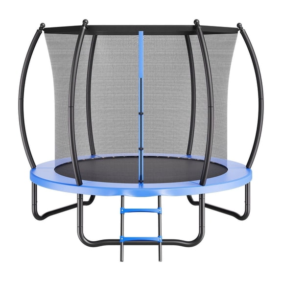 8FT Trampoline with Enclosure Net - Outdoor Recreational Trampoline for Kids & Adults, 265lbs Capacity, Anti-Rust Steel Frame