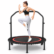 40" Trampoline with Resistance Ropes,Fitness Foldable Mini Trampoline Max Load 450lbs, 4-Level Height-Adjustable Foam Handle,Indoor/Outdoor Rebounder for Adults