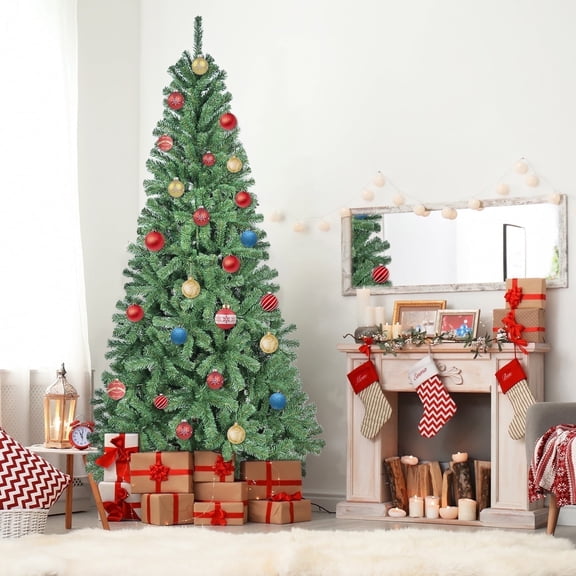 Bringstar 8FT Unlit Artificial Christmas Tree, Green Xmas Tree with 1136 Tips and Folding Metal Stand, for Indoor Holiday Decoration