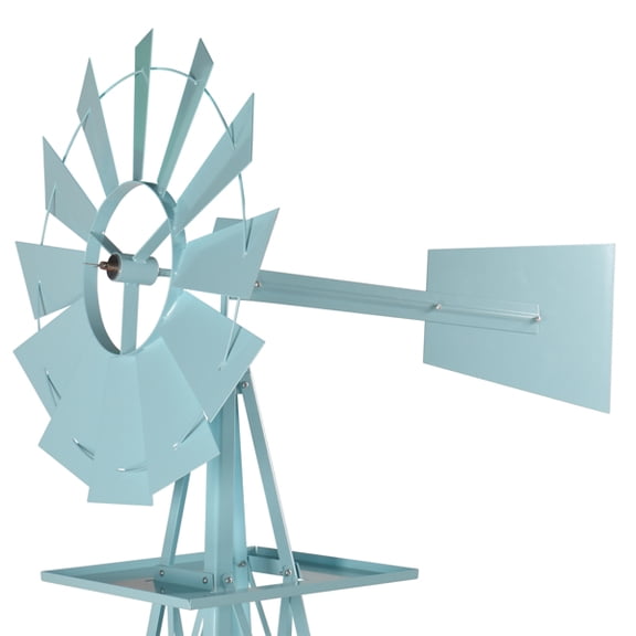 8FT Weather Resistant Yard Garden Windmill Blue