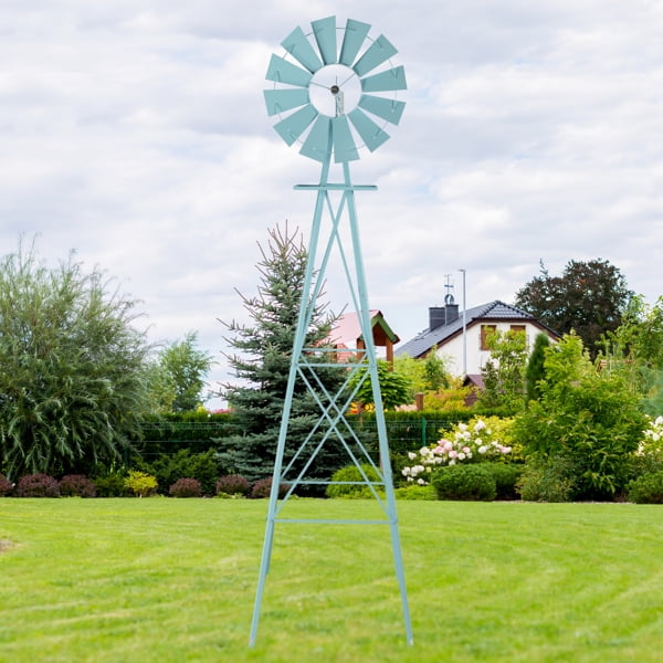 8FT Weather Resistant Yard Garden Windmill Blue