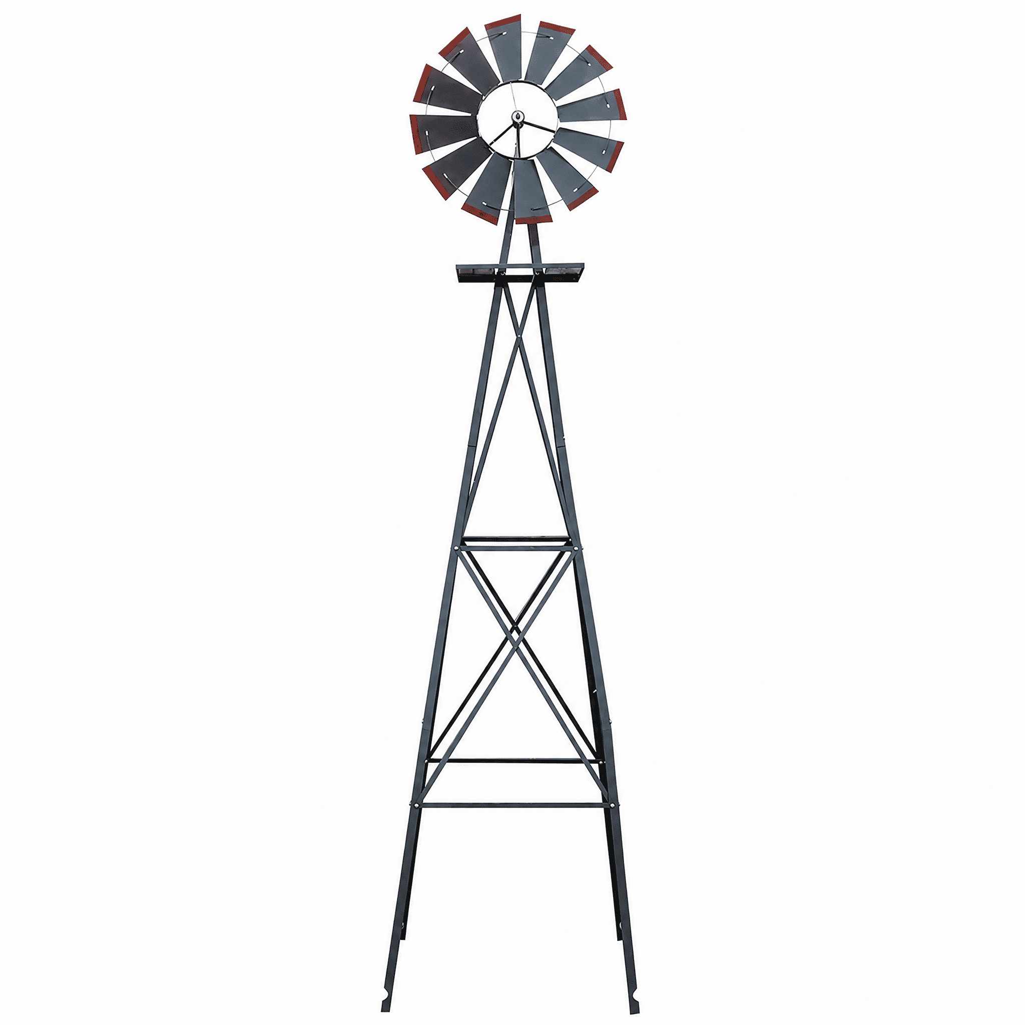 8FT Weather Resistant Yard Garden Windmill, Gray & Red