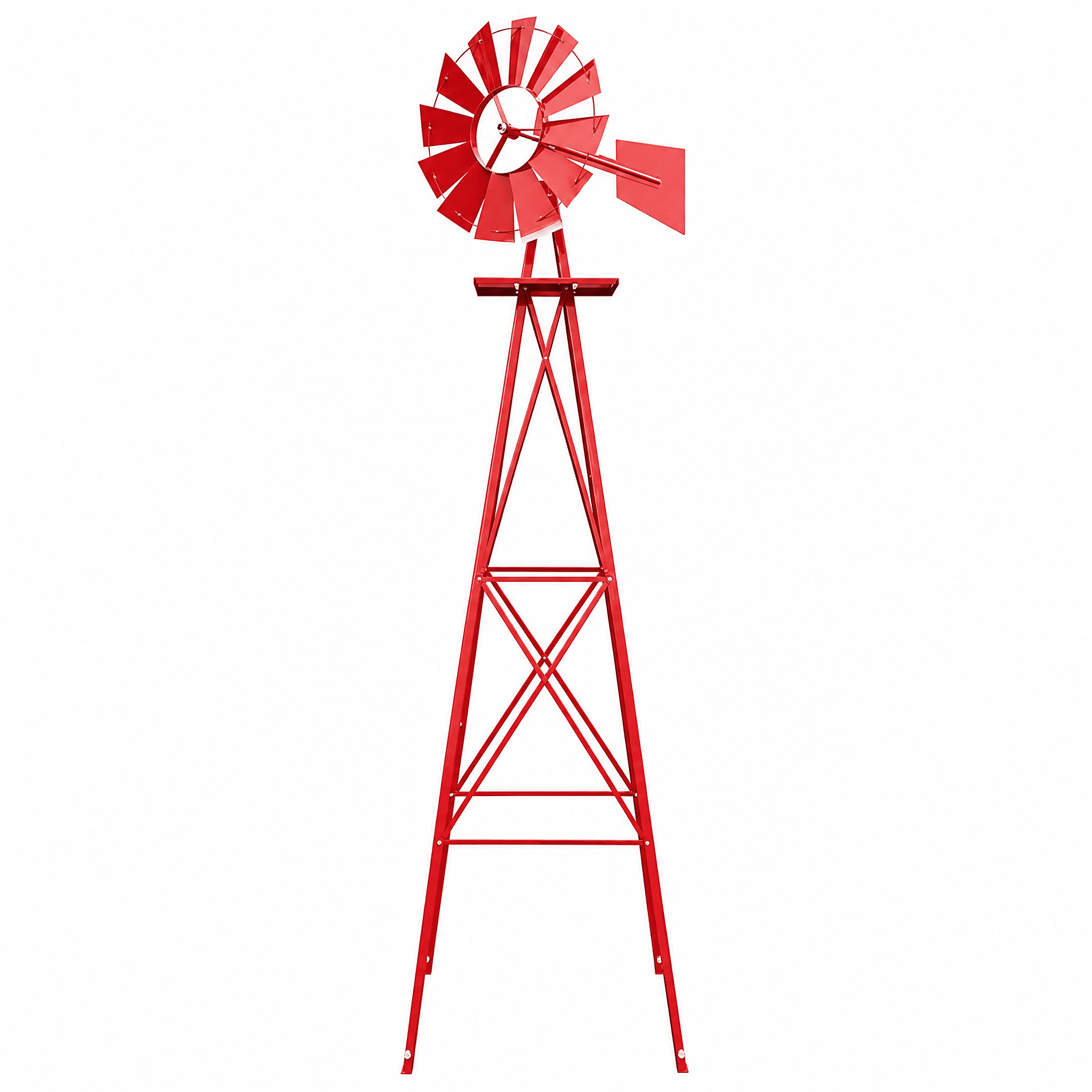 8FT Weather Resistant Yard Garden Windmill Weather Resistant, Ball Bearing for Quiet Operation, for Lawn, Garden, Red