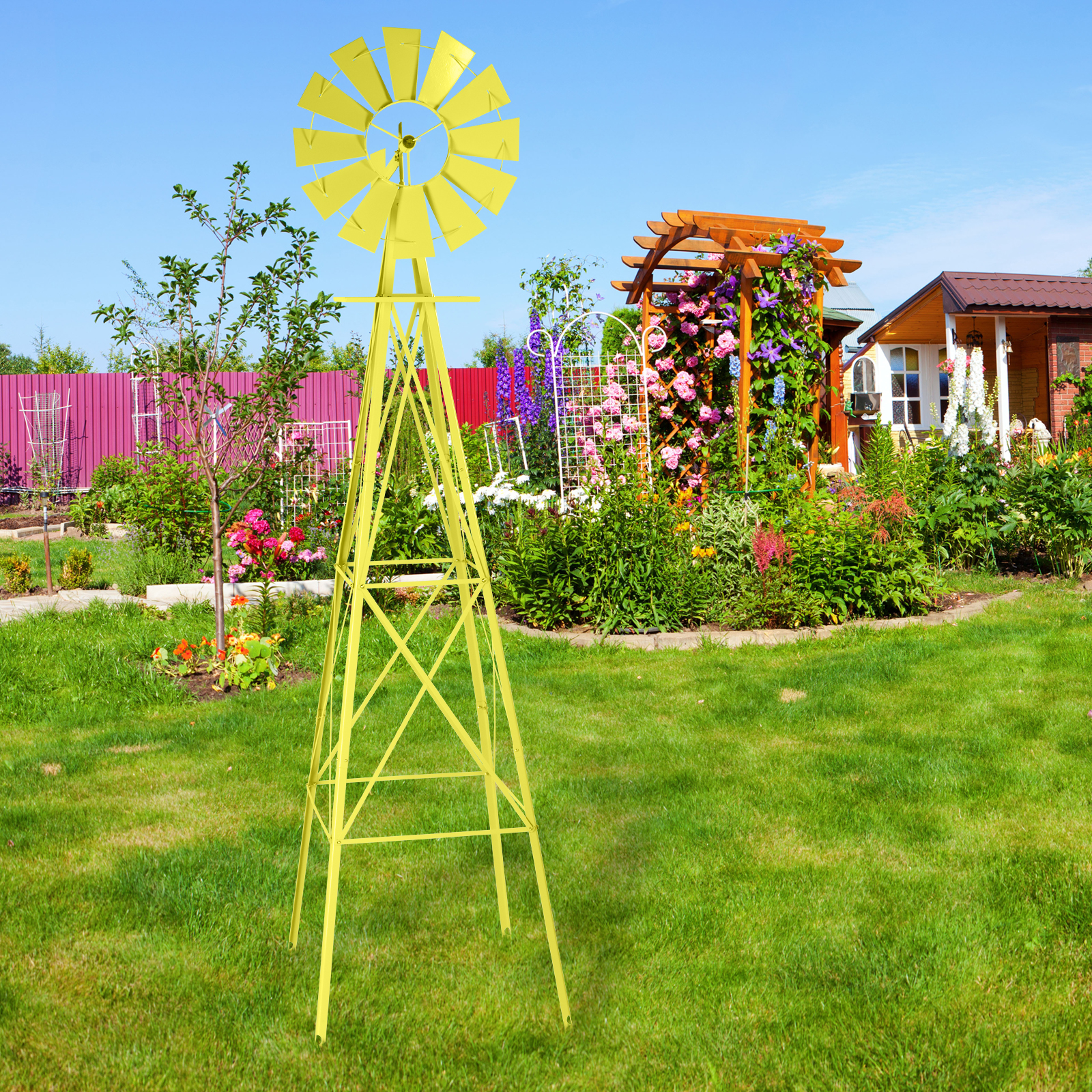 8FT Weather Resistant Yard Garden Windmill Yellow - Walmart.com