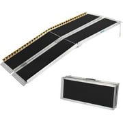 8FT Wheelchair Ramp, Portable Aluminum Folding Handicap Ramp, 600 LBS Capacity Non-Slip Threshold Ramp, Mobility Ramp for Home Wheelchairs Steps Doorways