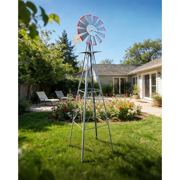 8FT Windmill for Yard Garden Decoration with Weather Vanes,Heavy Duty Outdoor Wind Mills, Large Metal Outdoor Windmill,Weather Resistant