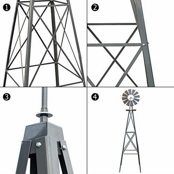 8FT Windmill for Yard Garden Metal Ornamental Wind Mill Weather Vane Weather Resistant