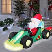 KINQUINN 8 ft Giant Christmas Inflatable Santa Driving Formula Racing Car With Built-in LED Lights, blow-up Outdoor Yard Party Decor