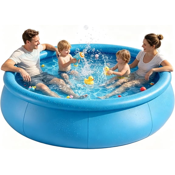 8FT x 25IN Inflatable Pool for Kids and Adults, Outdoor Blow Up Swimming Pool