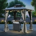 thumbnail image 1 of 8FT x 8FT Double Roof BBQ Grill Gazebo with Grey Polycarbonate for Outdoor Use, 1 of 8