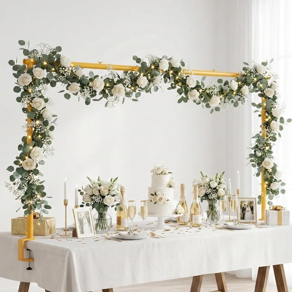 VividGreen 48.5"-96" Length 33"-48.5" Height Adjustable Over The Table Arch Stand with Clamps for Wedding Party Birthday Decorations