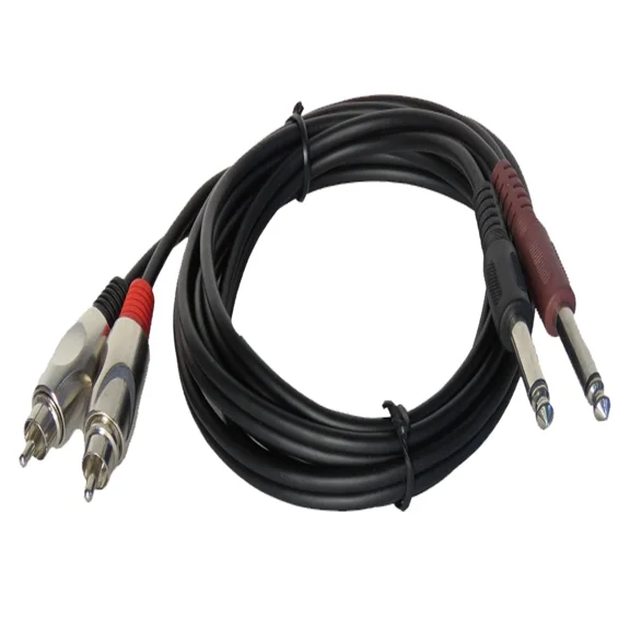 8Ft 6.35Mm Mono Male Cable To 2-Rca Audio Cable Auxiliary Stereo Audio Mic Cable