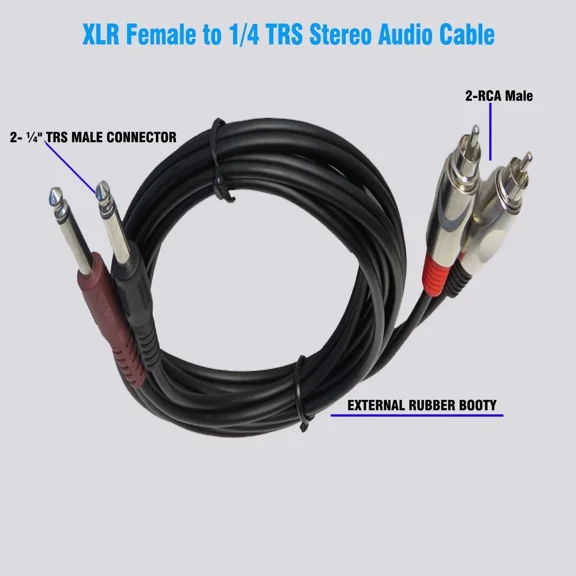8Ft 6.3Mm Mono Male Cable To 2-Rca Male Pa Djs Cable Auxiliary Stereo Y Spittle