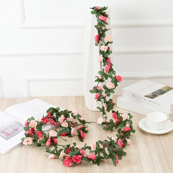 8Ft Artificial Rose Fake Vines with 45 Flowers - Dense Wall Vines Fake Hanging Garland for Wall, DIY Wedding, Party & Home Decor, Indoor/Outdoor Flexible Valentine's Day Decoration(D)