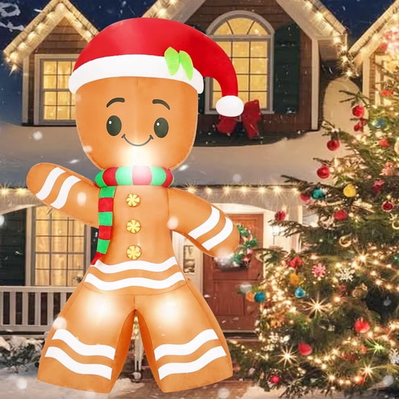 KINQUINN 8 ft Cute Gingerbread Man Inflatable With LED Lights, Blow-up Holiday Yard Decor For Lawn Garden Patio Xmas Party