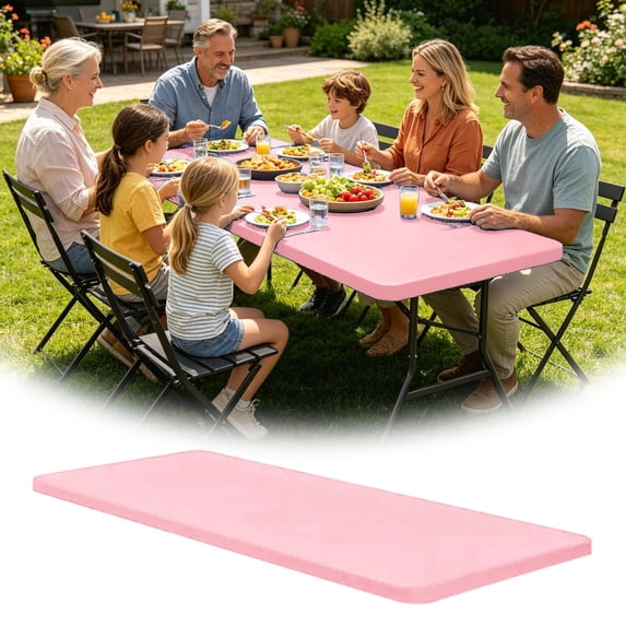 8Ft Fitted Picnic Table Cover Spandex Outdoor Tablecloth Stretchy Table Cover For Camping Parties Outdoor(Pink-76X244Cm)