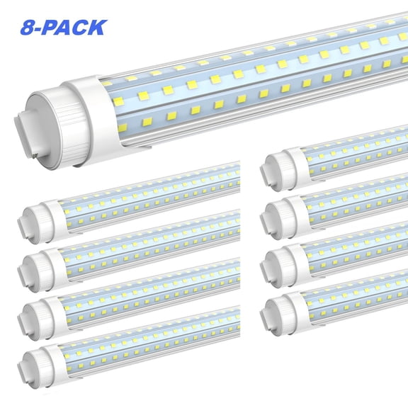 CNSUNWAY D Shape T8 LED Tube Light Bulbs 8FT, 120W 6000K 12000LM, Bi-pin R17D Base, Dual End Powered Ballast Bypass, 8-Pack