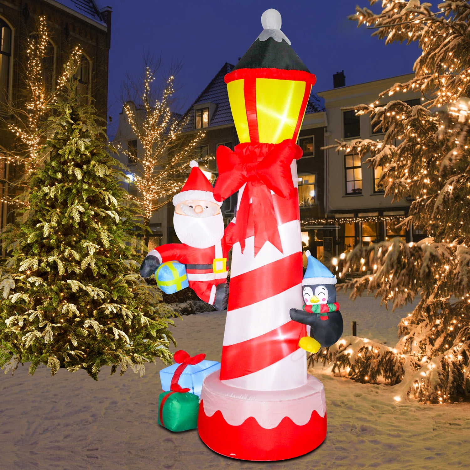 8Ft Height Christmas Inflatable Santa Penguin Lighthouse Outdoor Decorations, Inflatables