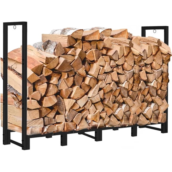 8Ft Outdoor Firewood Rack Holder for Fireplace Wood Storage, Adjustable Fire Log Stacker Stand, Black