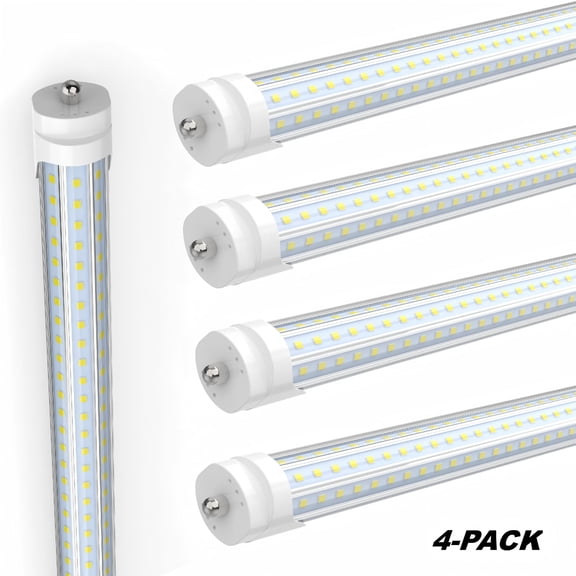CNSUNWAY 8FT T8 LED Tube Light Bulbs D Shape, 90W 11700LM Single Pin Fa8, 6000K Cool, 4-Pack