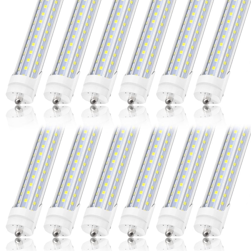 CNSUNWAY D Shape T8 LED Tube Light Bulbs, 8FT 120W High-output Single Pin Fa8 Base Fluorescent Bulb, 6000K Cool, 15600LM Ballast Bypass, CLear Cover, ETL Listed, 8-Pack