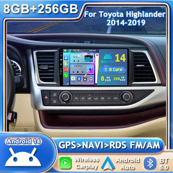 8GB+256GB For Toyota Highlander 2014-2018 CarPlay&Android Auto Car Stereo GPS CANBUS