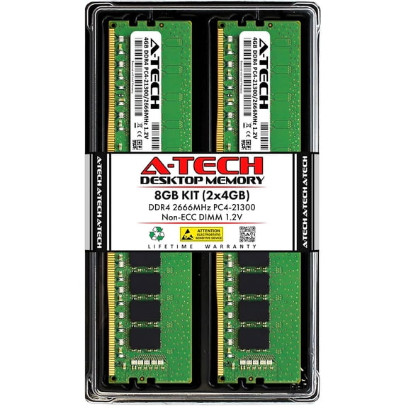 8GB (2x4GB) DDR4 2666 MHz UDIMM PC4-21300 (PC4-2666V) CL19 DIMM Non-ECC Desktop RAM Memory Modules