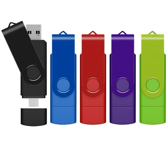 8GB USB TYPE C Thumb Drive Dual USB 2.0 Flash Drive 8GB USB Drive Swivel Design 2-in-1 Portable Type-C Memory Stick for Android Smartphone, Computers, MacBook, Tablets, PC, 5 Pack