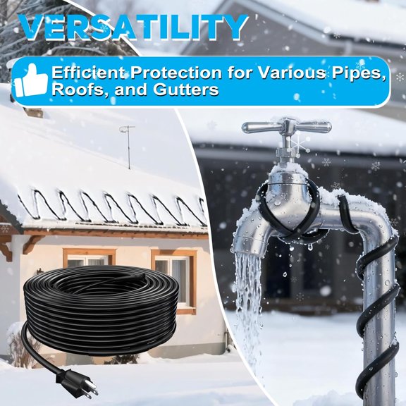 8HTR1 Roof & Gutter Snow De-Icing Kit, Industrial Grade Self-Regulating Heat Cable, Pipe Heat Cable for Water Pipe Freeze Protection, 50FT