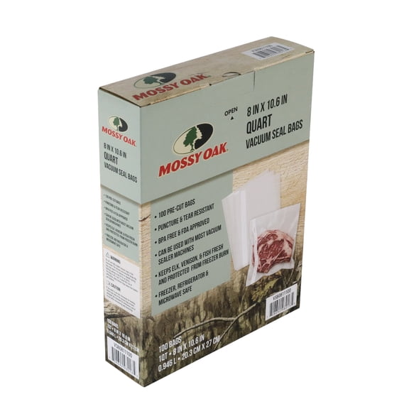 Mossy Oak Gallon Size 8 in. x 11 in. 2-Ply Vacuum Sealer Bags, 100 Count, BPA-Free